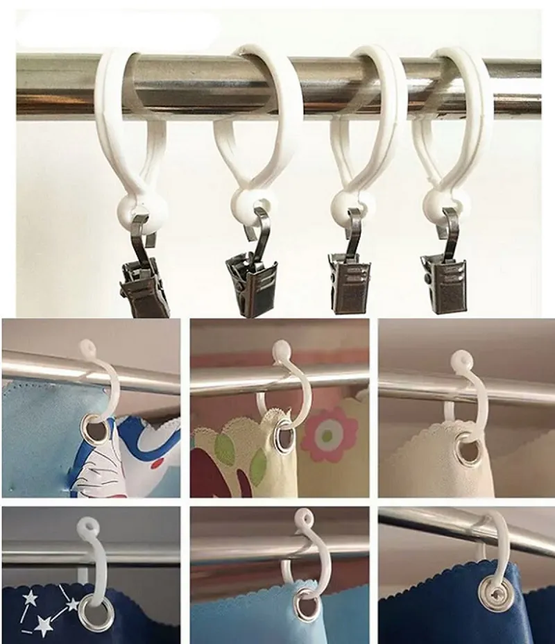 Confezione Da 24 Anelli Per Tenda Da Doccia In Plastica Bianca Ganci A Forma Di C Per Asta Doccia In Bagno 98610775