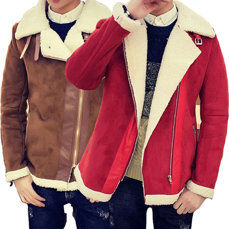 Fall-Shearling Winter Coat Faux Fur Suede Jacket Sid Zip Lamb Wool Mens Sheepskin Coat