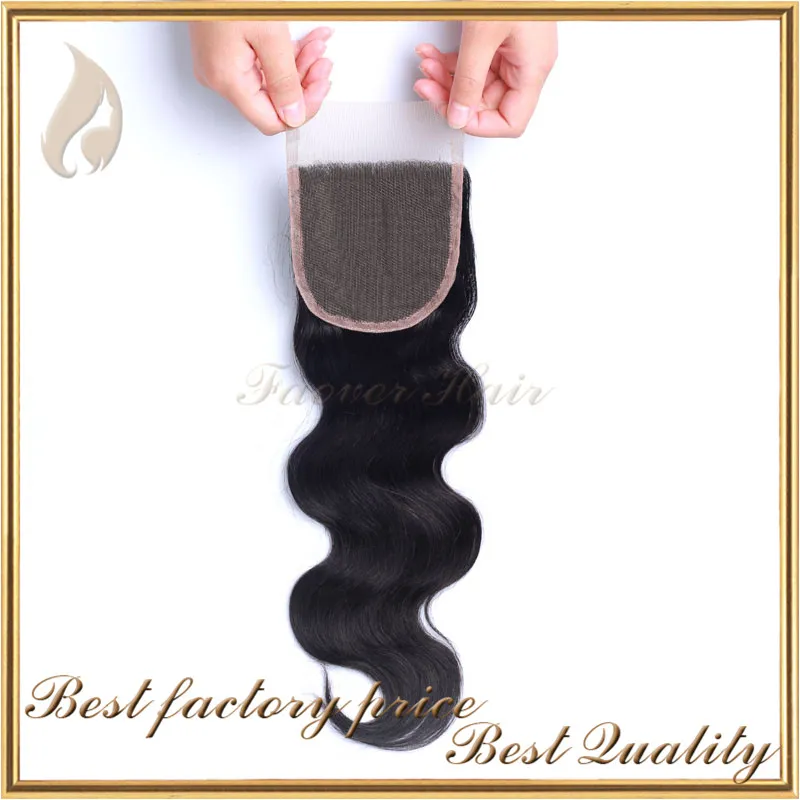 лучшее качество оптовая цена 4"x4" размер натуральный цвет перуанский девственные человеческие волосы объемная волна бесплатная часть швейцарские кружева топ закрытие бесплатная доставка