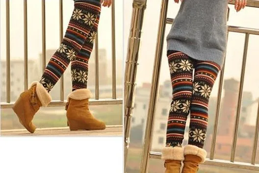 2014 junge Mädchen Retro Stricken Mode Lässig Wild Deer Schneeflocke Leggings Hose Warme Winter Schnee Hosen Legging Kostenloser Versand