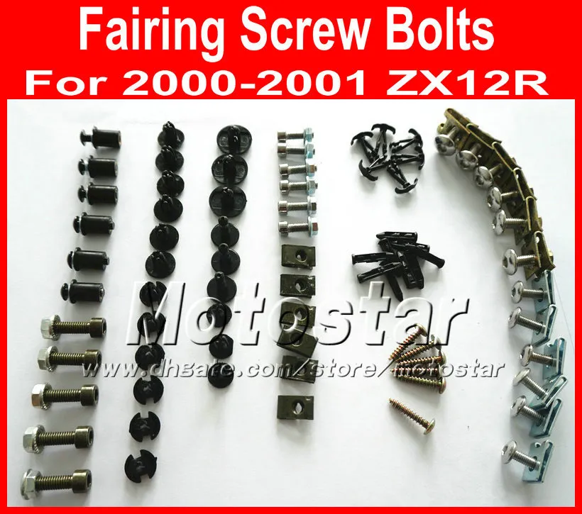 Professionell Motorcykel Fairing Screws Bolt Kit för Kawasaki Ninja 2000 2001 ZX12R 00 01 ZX 12R Svart eftermarknadsfeor Bultar skruvdelar