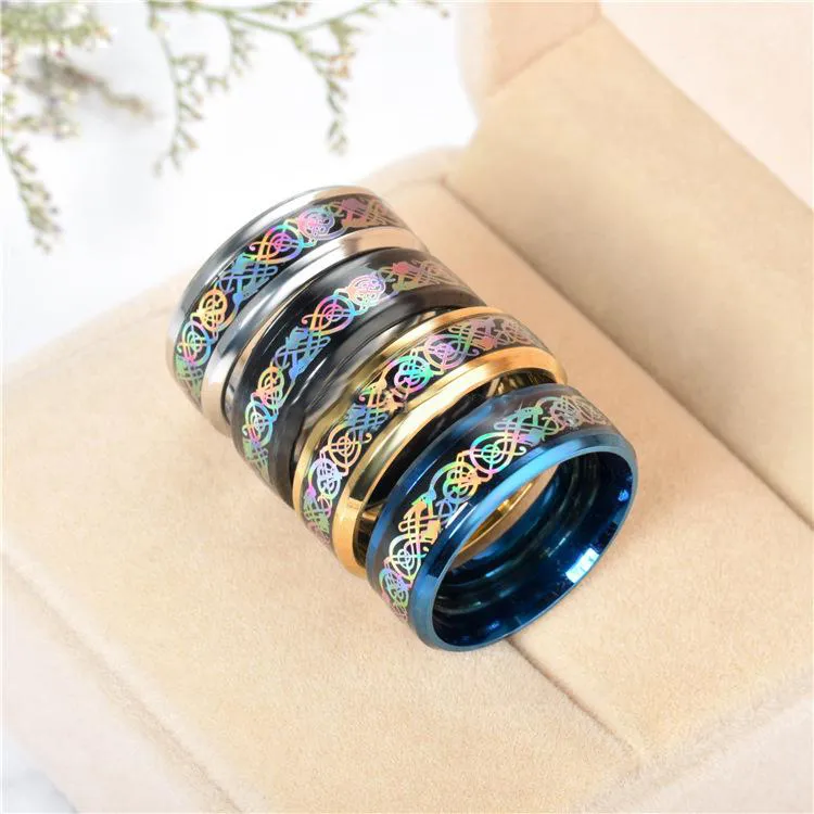 Nouveau 8mm Coloré Dazzle Dragon 316L Anneaux En Acier Inoxydable De Mariage Mâle Anneaux Comment Former Votre Dragon pour Hommes