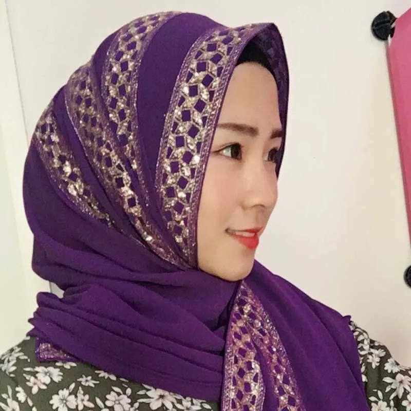 Muslim Kvinnor Hijab Headscarf Scarves Girl Summer Muslim Headscarf Patchwork Muslim Kvinna Scarves Headscarf Gratis frakt