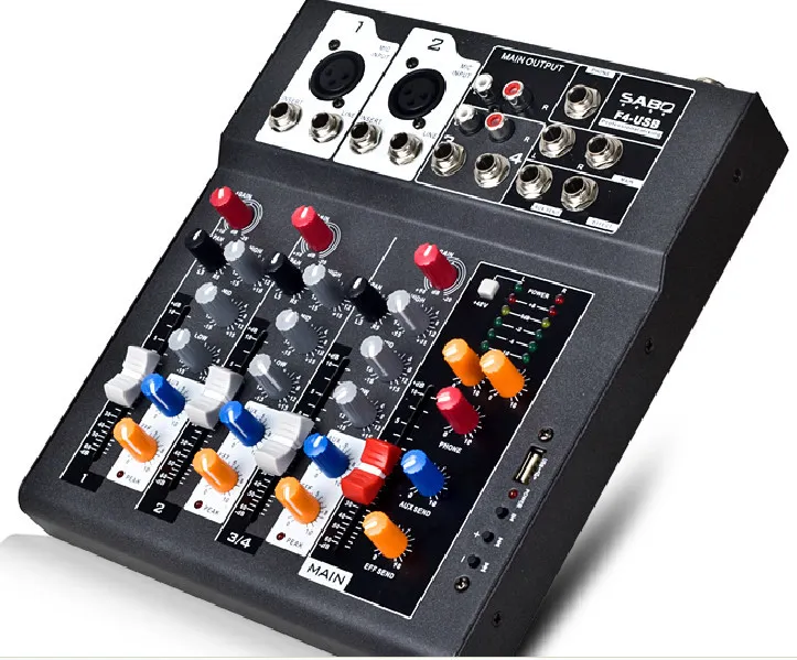 F4-USB Mini Audio Mixer Console с USB,встроенный процессор эффектов Audio Mixer, 4-канальный микшер sound console 48v источник питания