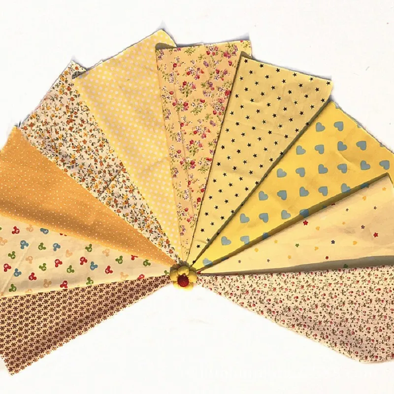 Смешанный 10design желтый квадратный цветок напечатанный хлопчатобумажный ткань для ручной работы швейные материалы лоскутное завесование рукоделие DIY Craft 20 * 30см новый