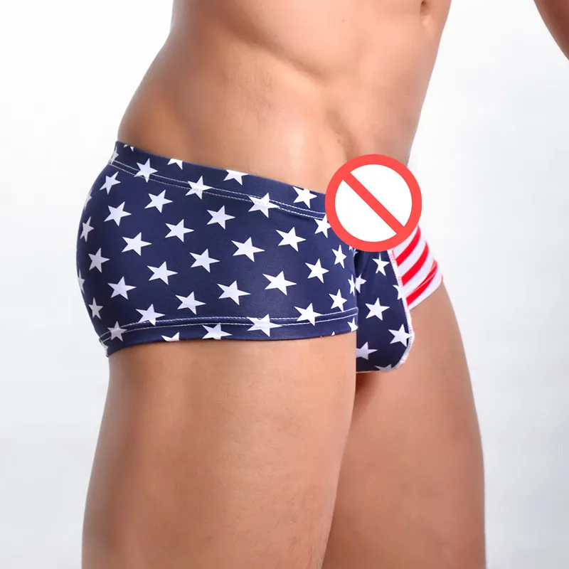 Classic American Flag Man Boxers Shorts Sexy Cotton Mini Underwear Gay Convex Design Panties Men`s BoxersShorts Low Waist Underpants