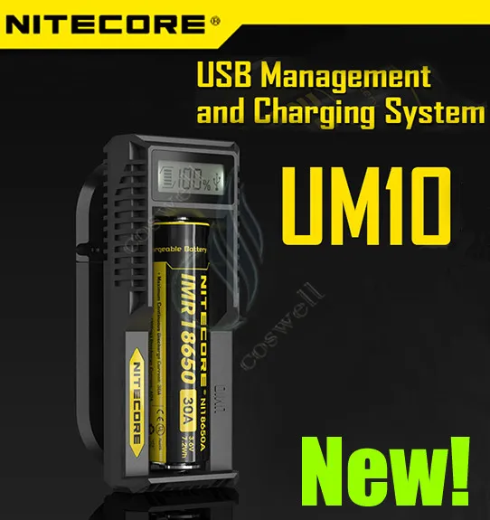 Nitecore UM10 Ladegerät Intelligentes UM 10 LCD-Display für Li-Ion IMR-Akku 18650 18490 18350 17670 VS Nitecore I2 I4 D2 D4 UM20