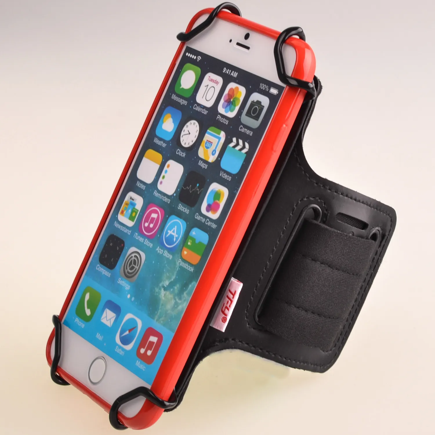 TFY Open-Face Sport Armband + Key Holder for iPhone 6 Plus, Black - (Open-Face Design - Direct Access to Touch Screen Controls)