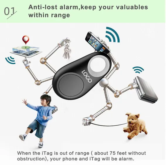 Fabriksförsörjning GPS Tracker Anti-Lost Alarm Stöld Enhet Bluetooth Remote, Barns Bag Wallet Key Finder med utan detaljhandel paket