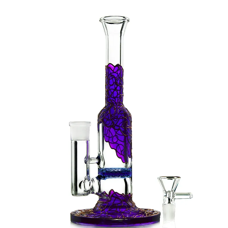 Hermosa púrpura Bong Bongs de vidrio Percolador Dab Rigs Mini Oil Rig Tubo recto Tubos de agua de vidrio 14 mm Junta hembra con tazón