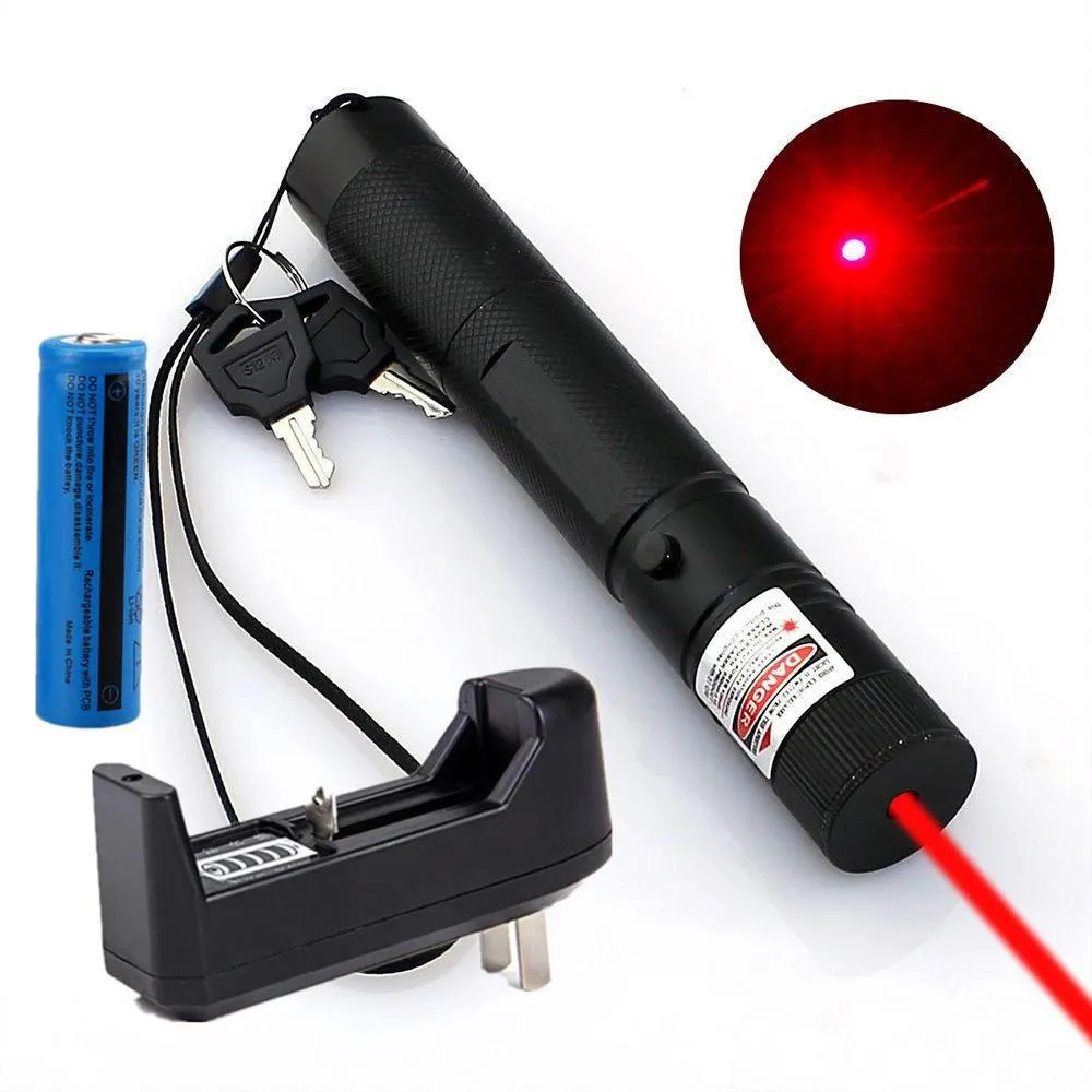 Leistungsstarker roter Laserpointer, 10 Meilen, 5 Wm, 650 nm, militärisch, leistungsstarker roter Laser, Katzenspielzeug + 18650 Akku + Ladegerät