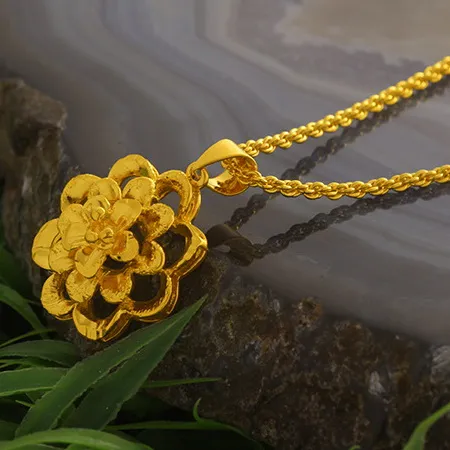 Gul guldpläterad blomma halsband för bröllopsmycken, 2015 brud gifter sig Kolye Nya Kedjor Designer Mode hänge halsband