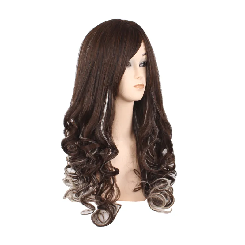 Nouvelle Marque Femmes Brun Gris Couleur Dégradé Long Ondulé Cheveux Synthétiques Perruques Mode Ombre Vague Résistant À La Chaleur Cheveux Cosplay Perruques Europe Américain