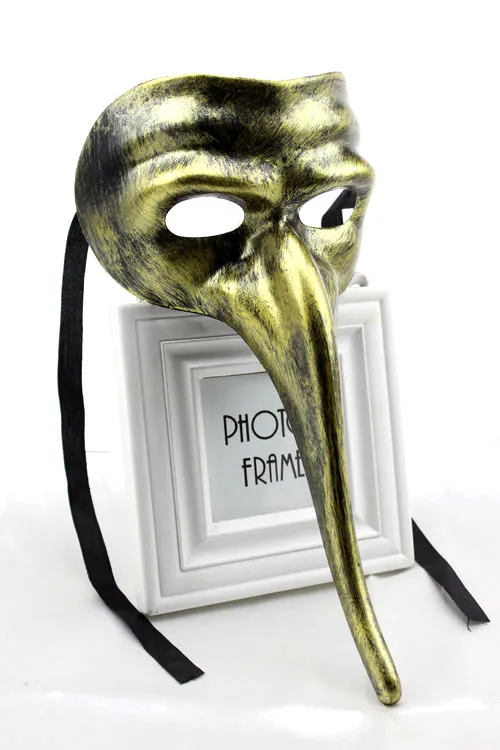 New Zanni Masks Old Fashioned Plastic Long Nose Mask Gold