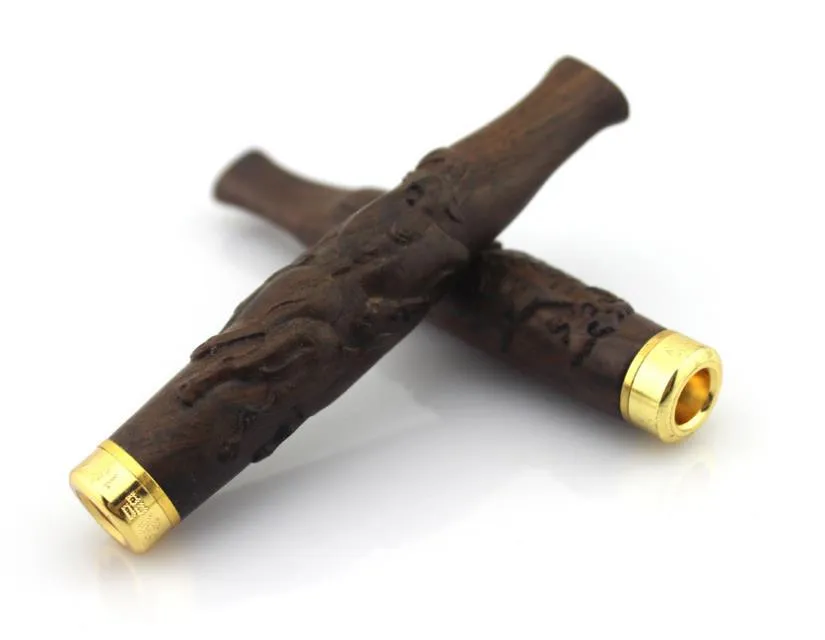 Ebony Removable Rod Holder Full Solid Wood Copper Head Carved Pipe