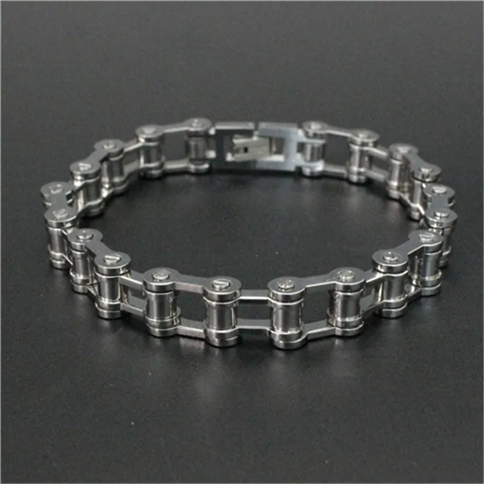 1pc Gratis frakt Personlig Design Biker Motorcyklar Cykelkedja Armband 316L Rostfritt Stål Biker Style Silver Armband