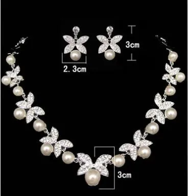 Wedding Rhinestone Pearl Necklace+Earrings Wedding Bridal Jewelry Sets wedding accessories bridalmaid dress party wedding jewelry HT035