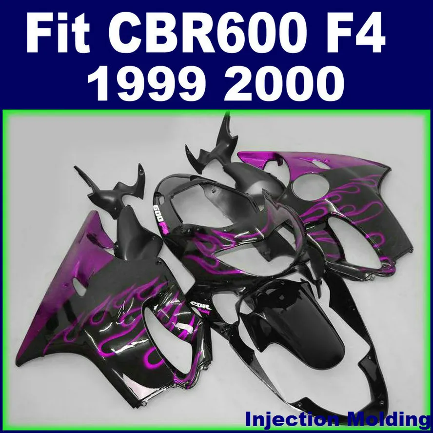 7Gifts + 100% a moldagem por injecção para HONDA carenagens CBR600 F4 1999 2000 chama roxo em preto 99 00 cbr 600 f4 carenagens kits OADG