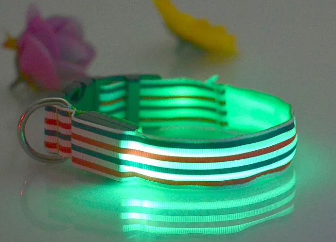 New arrival colorful stripe design collar Pet Dog Safety LED Collar LED Light up Flashing