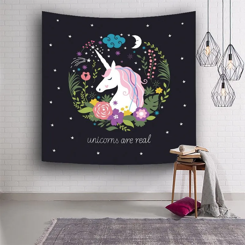 Cartoon Unicorn Kids Kocowe Wiszące Gobelin Kawaii Dentury Mural Drukowane obrazu Wall Art Decoration Dywan Tekstylia