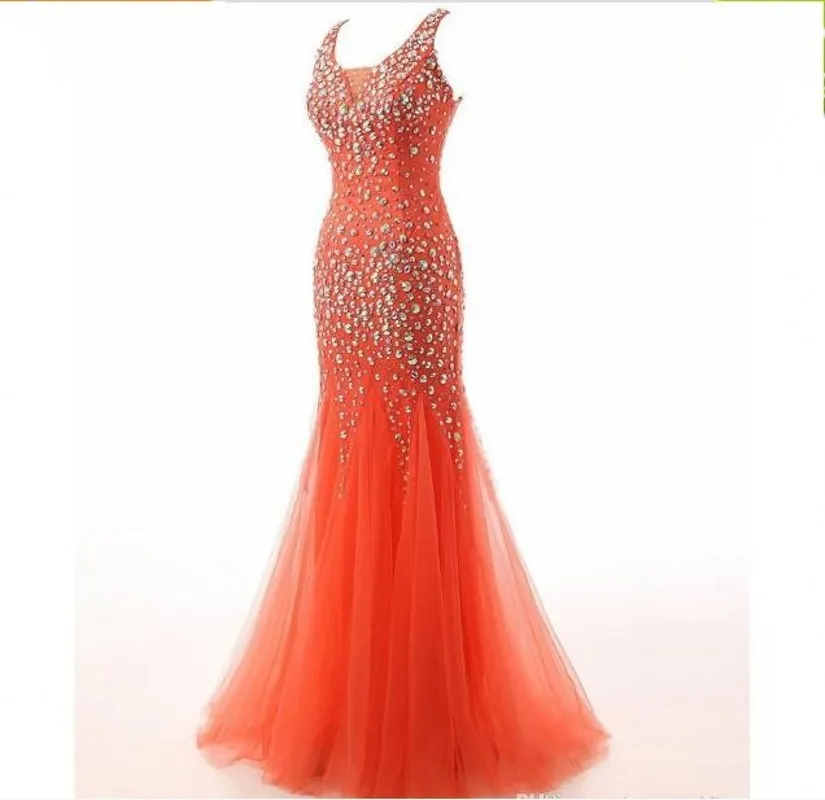 Новое платье Vestido De Festa Robe De Soiree с великолепными кристаллами и совок из тюля, длинное вечернее платье русалки, халат Longue Femme Soiree 2198316589