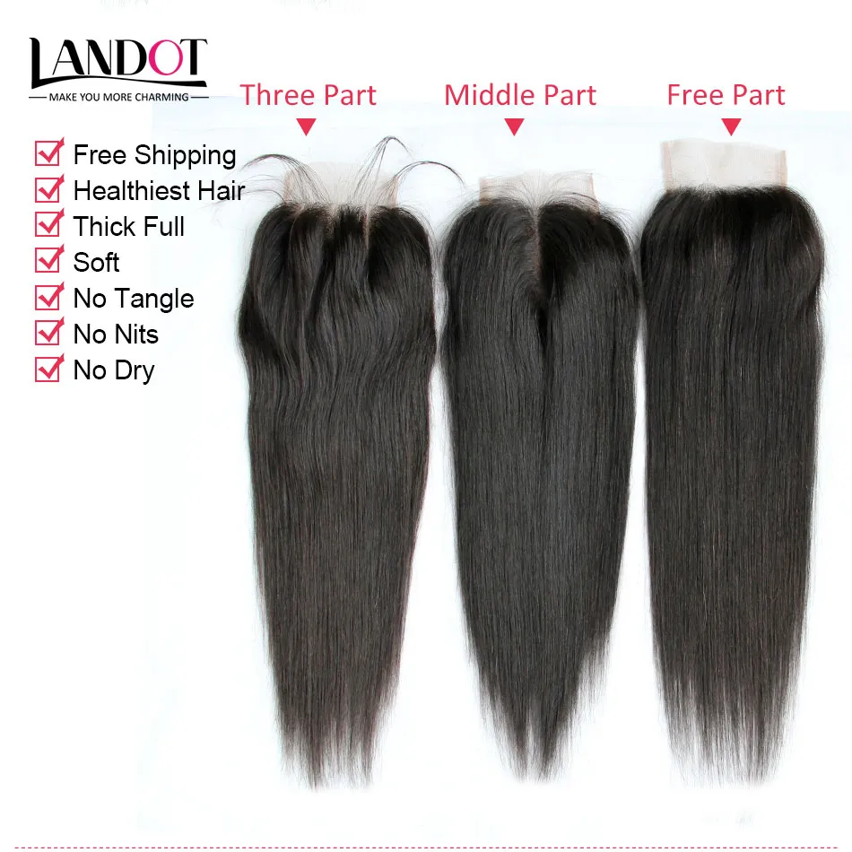 Peruvian Straight Virgin Human Hair Weaves With Closure / Obehandlat Peruvian Hair Weave Buntar med spets Avslutningar Gratis / Mellansdel