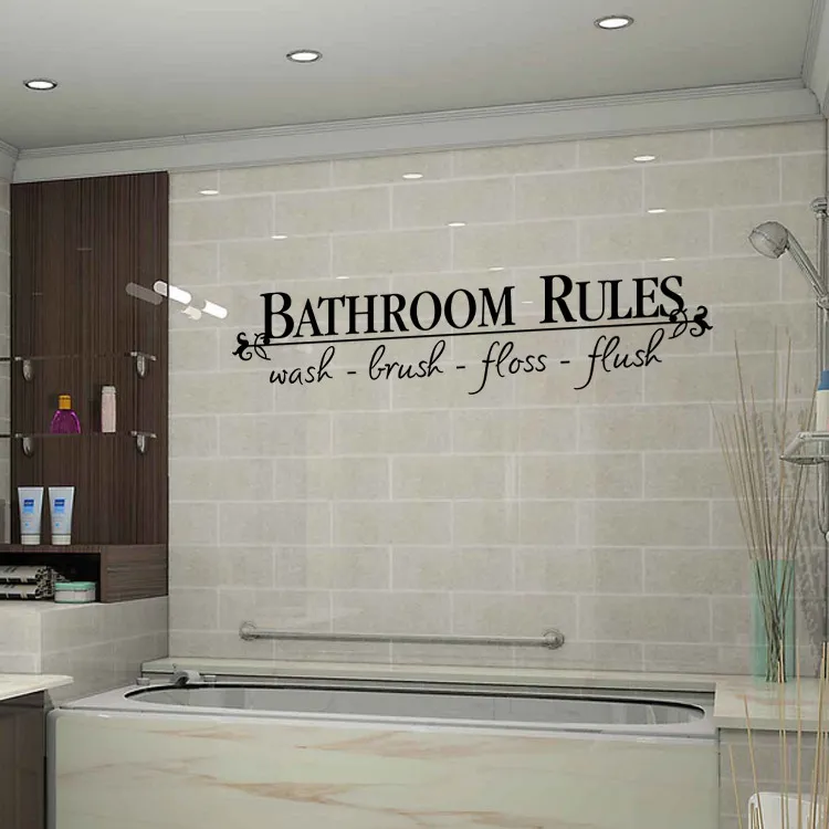 Bathroom Rules Waterproof Vinyl Wall Decal Sticker 22.8 x 5.1 in Black ...