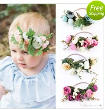 Baby Rose Flor Coroa Headband Menina Festival de Festa de Casamento Guirlandas de Praia Hairband Weath Testa Halo Acessórios de Cabelo Recém-nascidos Tieback