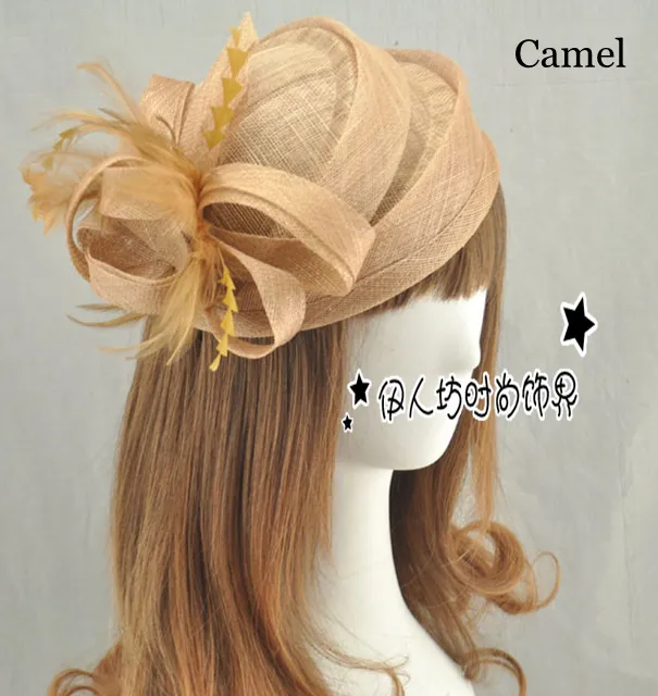 15 couleurs chapeaux de mariée de haute qualité petite fleur chapeaux Sinamay pour femmes livraison gratuite accessoires de cheveux de mariage chapeaux de fête en plumes en gros