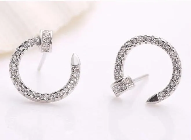 925 스털링 실버 스터드 귀걸이 패션 주얼리 문자 C 전체 지르콘 다이아몬드 크리스탈 간단한 깜박임 귀걸이 여자 100scs