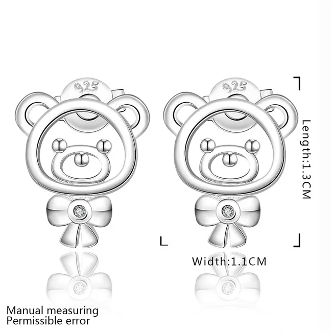 Schattige beer ontwerp 925 sterling zilveren oorknopjes met zirkoon mode-sieraden mooi kerstcadeau voor meisjes gratis verzending Topkwaliteit
