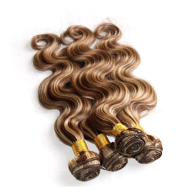 Body Wave Mix Piano Color # 8 613 3 حزم براون شقراء الشعر التمديد 100 ٪ شعرة الإنسان نسج الشعر الأوروبي حزم الشعر صالون