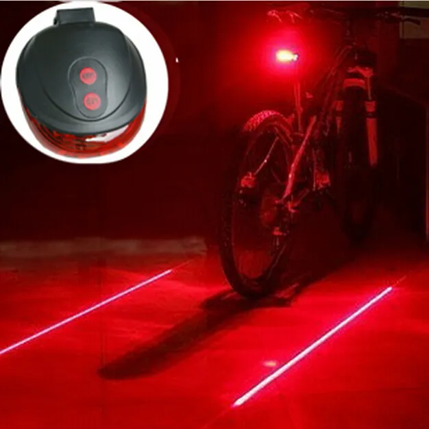 Vendita al dettaglio 5 LED + 2 Laser Ciclismo Sicurezza Lampada posteriore per bicicletta Impermeabile Laser per bici Fanale posteriore Lampada di avvertimento lampeggiante Attenzione 2 colori