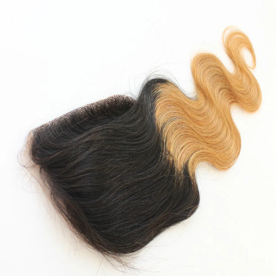 1b/30 Two Tone Body Wave 4X4 Brazilian Human Hair Ombre Closure with baby hair and bleached knots