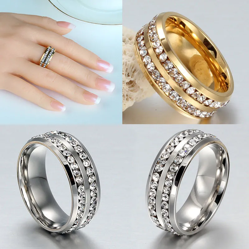 Ring Sieraden Mode SZ17-21 Zwart Goud Zilver CZ Rhinestone Rvs 30 Stks Veel Ring Heren Womens Titanium Bruiloft Engagement Band