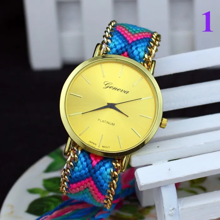 Colors Handmade Braided Geneva Watches Friendship Bracelet Watch Hand-Woven Watch Ladies Quarzt Watches 