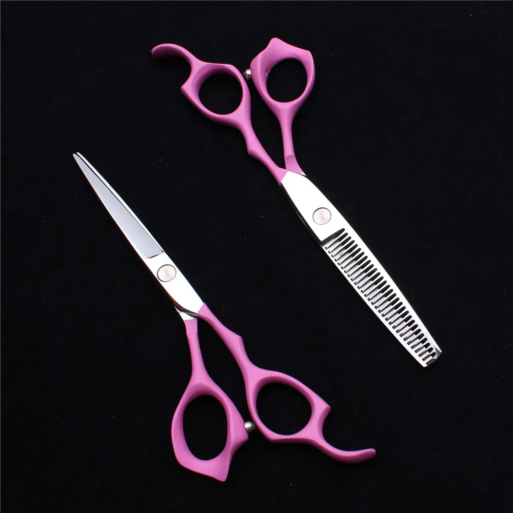 6 "17.5cm Japan 440c Anpassad logotyp Rosa Professionell Human Hair Scissors Barbers sax Skärning Tunna Salong Shears Style Tools C1124