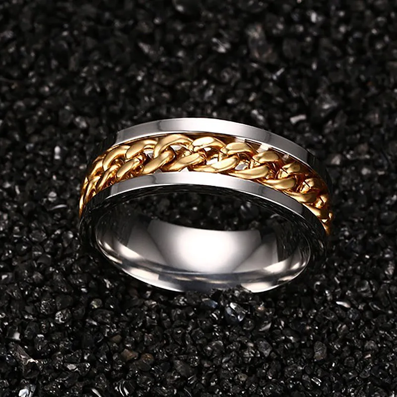 316L Stainless Steel IP Gold Plated High Polished Men Fashion Rings Silver/Gold 8mm Size 6-15