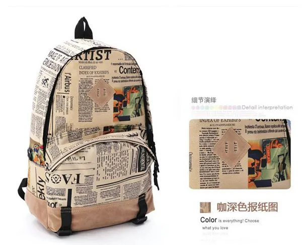 Yeni moda vintage moda kızlar Stuntents tuval backpack gazete haritası bayrağı tasarımı baskılı okul çantası unisex omuz çantası dışarısı1852270