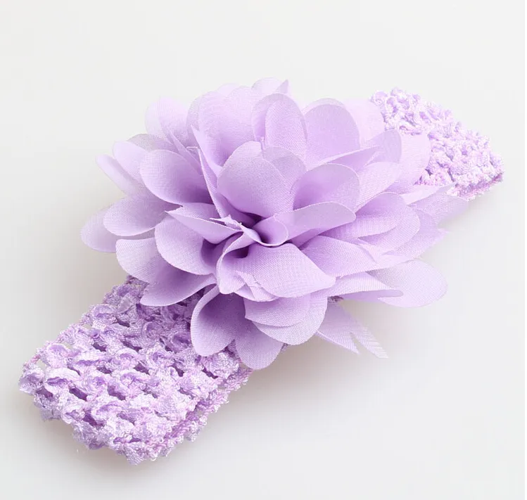 baby Headwear Head Flower Hair Accessories 4 inch Chiffon flower with soft Elastic crochet headbands stretchy hair band GZ78402411