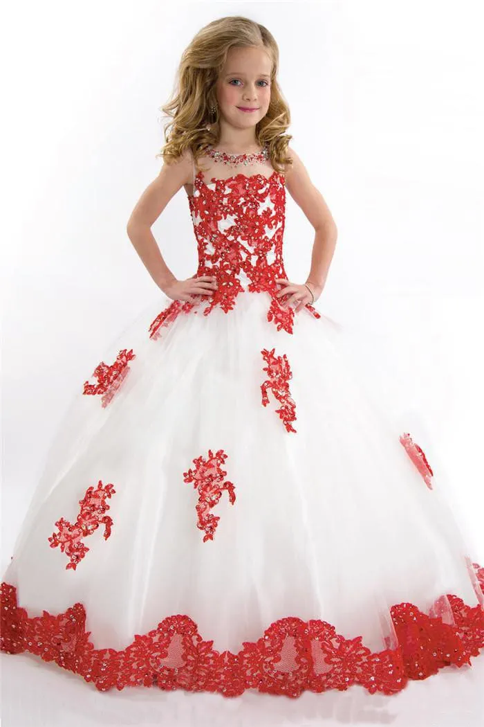 hot sale scoop applique Lace flowers girl dress crystal ball gown Girls Pageant Dresses vestidos Little Girls prom Dress