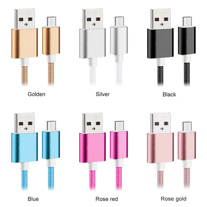 1M Type C 3ft gevlochten USB -laderkabel Micro V8 Kabels Data Line Metal Plug laden voor Samsung Note 20 S9 Plus