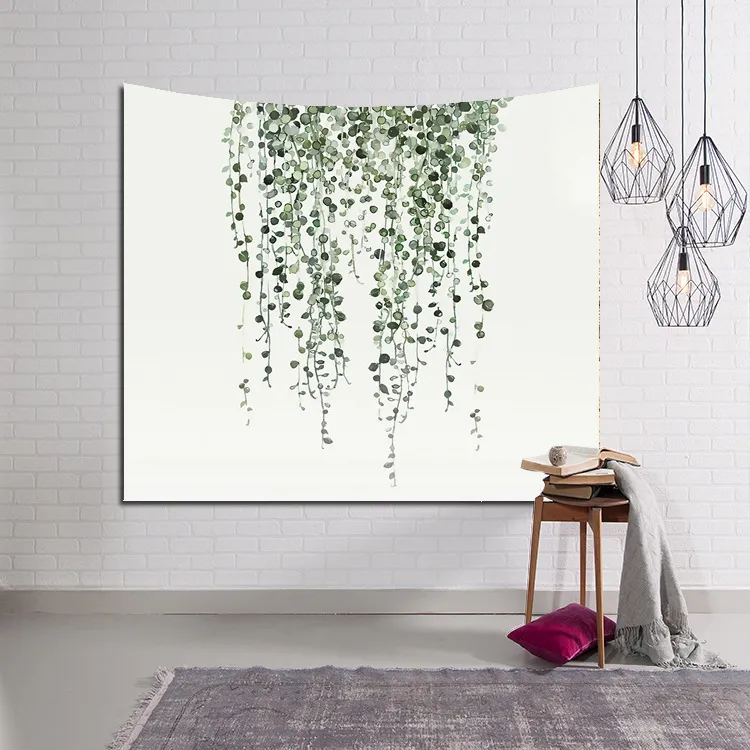 Tropical folha tapeçaria planta verde folhas de arte da parede tapis poliéster têxtil tenture mural pendurado tapete folhas cortinas decoração