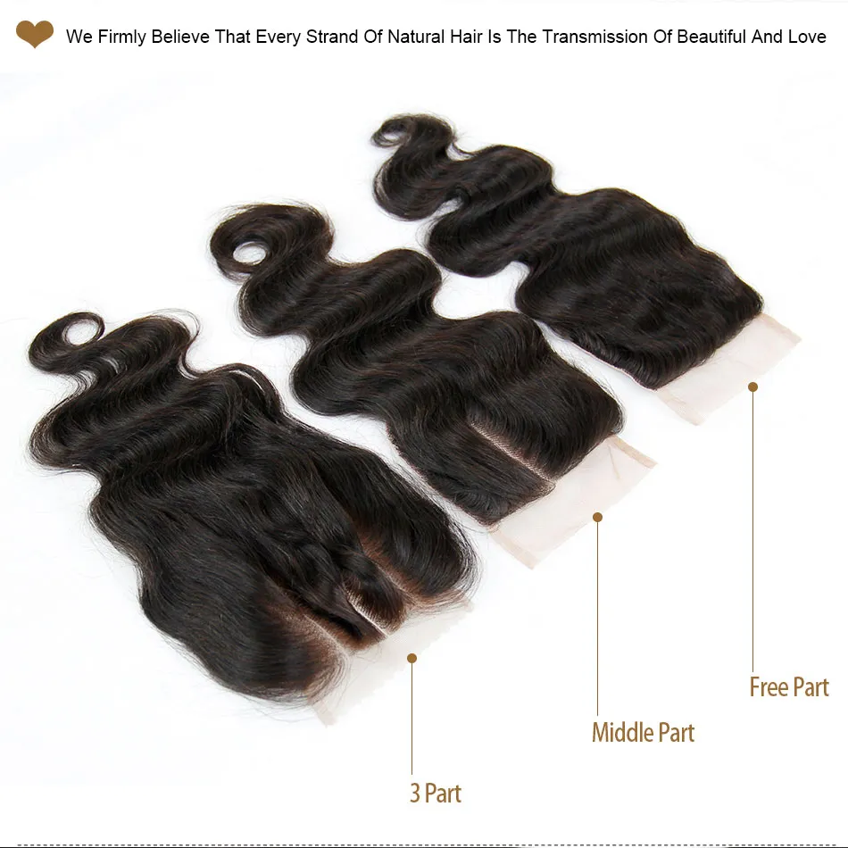 Brazilian Body Wave Virgin Hair Lace Closure Free Middle 3 Way Part Mänsklig Hår Avslutande Obehandlad Brayillian Body Wave Hårspets Avslutningar