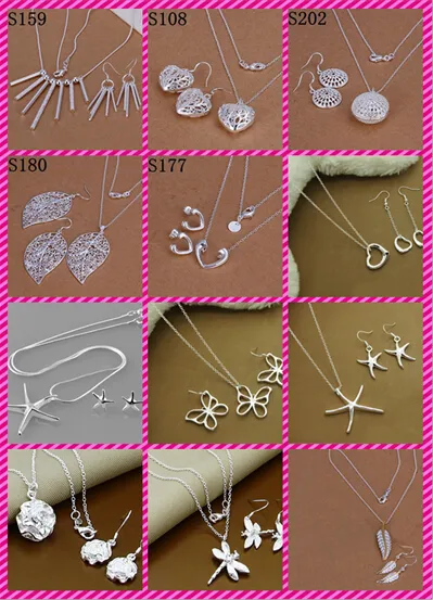 mix 12 style Fashion women's charming silver jewelry 925 silver earrings necklaces jewelry set