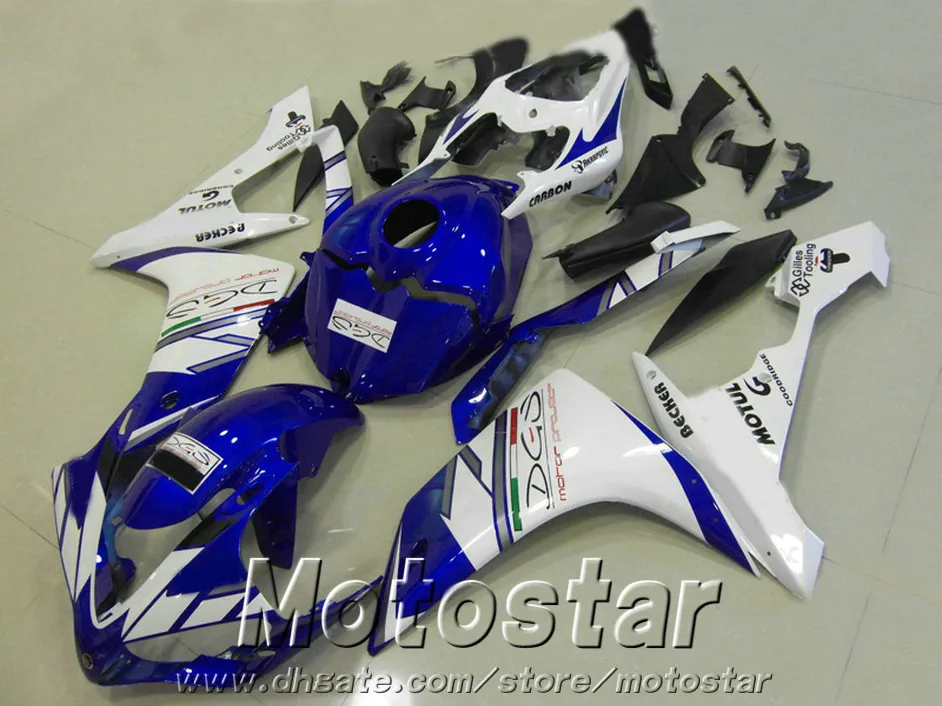 Grupos de carroceria de menor preço para Yamaha YZF R1 Fairings 2007 2008 Blue Branco Preto Plástico Jogo de Feira YZF-R1 07 08 ER66