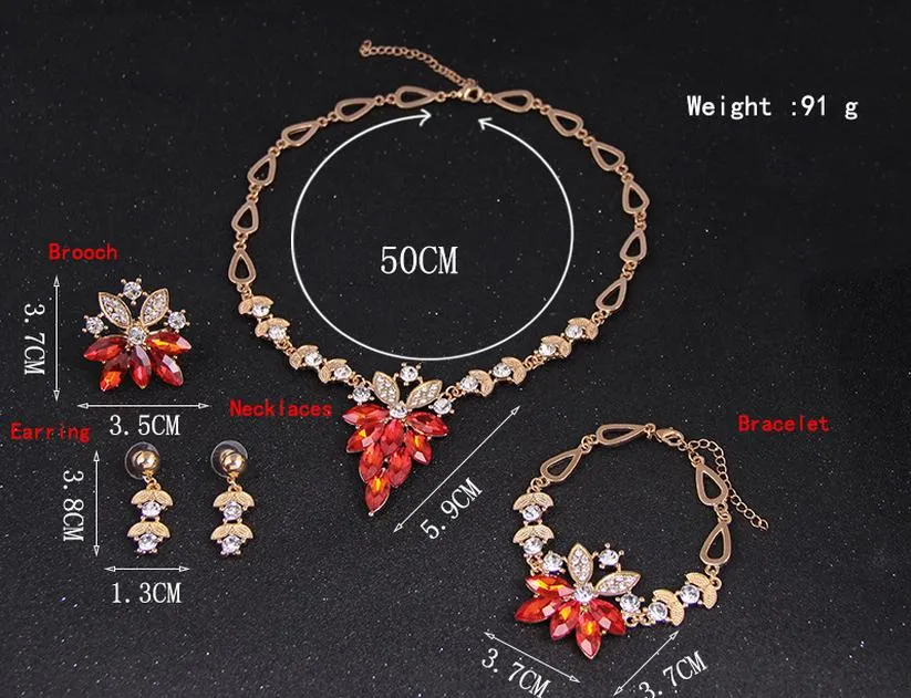Ensemble de bijoux en or 18 carats rempli de cristal autrichien pour femmes, collier, Bracelet, boucle d'oreille, bague