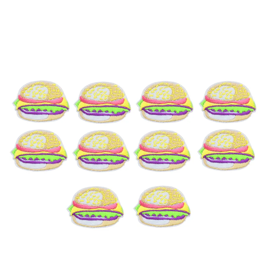 10 stks Hamburger Patches voor Kleding Tassen Iron On Transfer Applique Snack Patch voor kledingstuk DIY naaien op borduurbadge