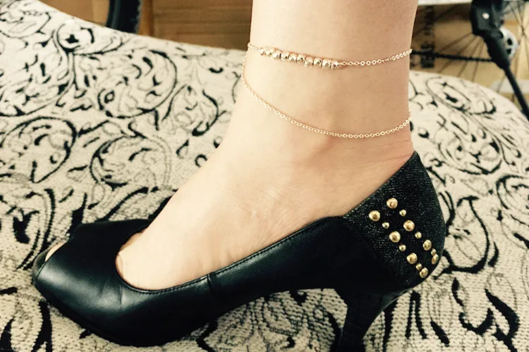 Women Anklet Metallic Fashion Multilayer Metal Beads Sexy Ankle Chain New Lady Elegant Minimalistic Joker Foot