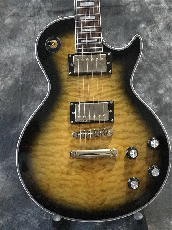 NEUE Ankunfts-kundenspezifische E-Gitarre mit Griffbrett aus Palisander, gesteppter Ahorndecke im Vintage-Sunburst-Stil, gelbe und schwarze Gitarre, heißer Verkauf